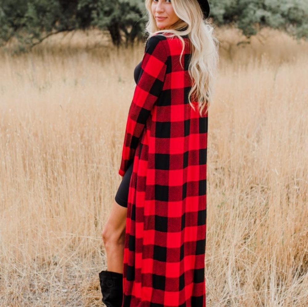 RED/BLACK BUFFALO PLAID longline duster - Picture 5 of 8